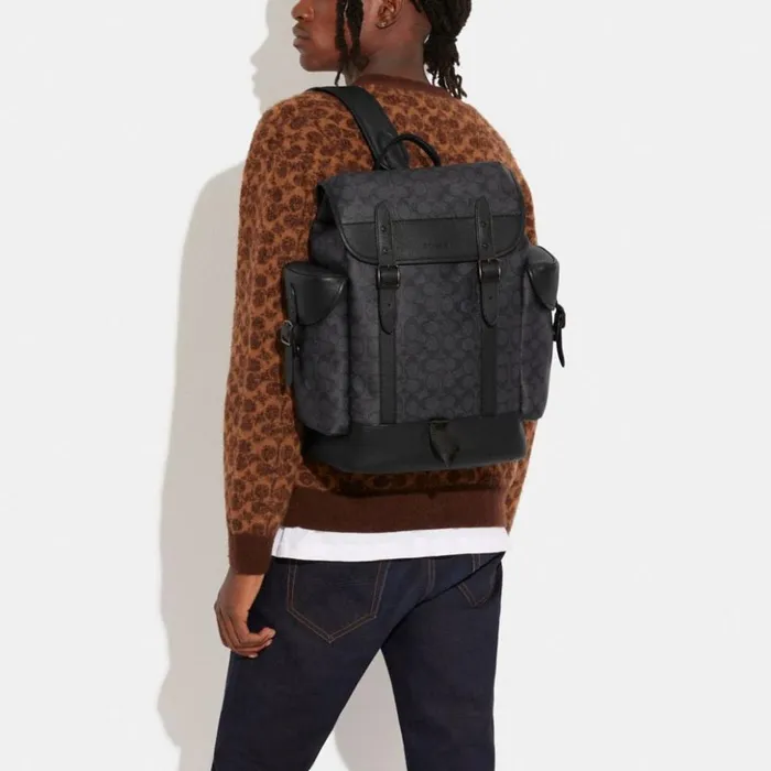 Men Hitch Backpack In Signature Canvas Charcoal Coach Backpacks