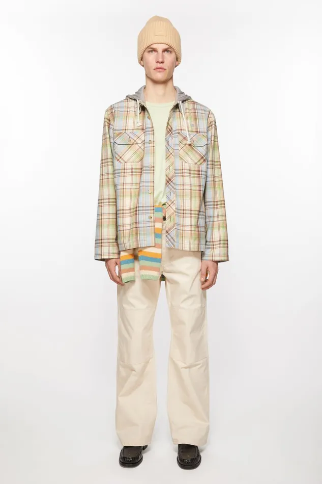 Men Hooded Overshirt Jacket Browngreen Acne Studios Outerwear