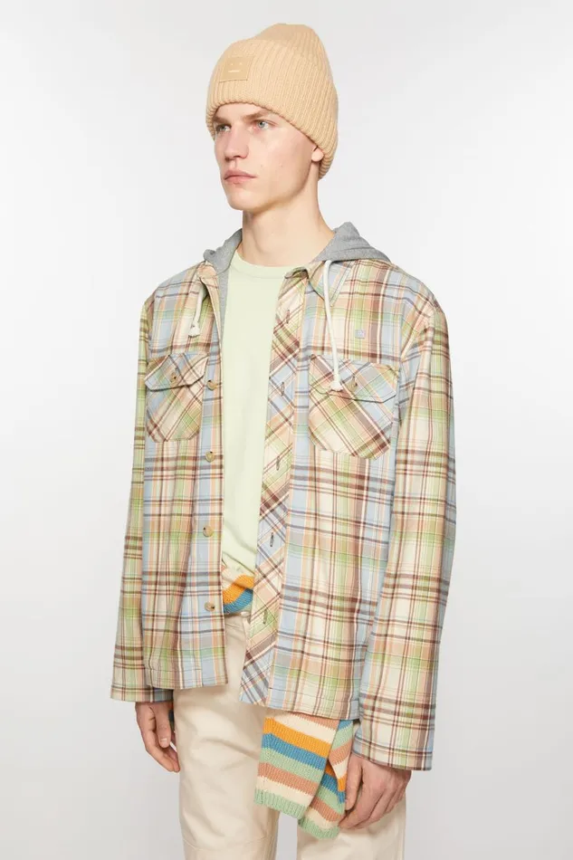 Men Hooded Overshirt Jacket Browngreen Acne Studios Outerwear