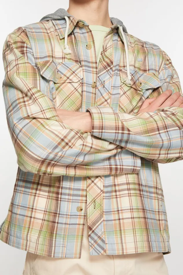Men Hooded Overshirt Jacket Browngreen Acne Studios Outerwear