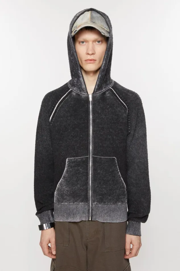 Men Hooded Zipper Sweater Black Acne Studios Knitwear