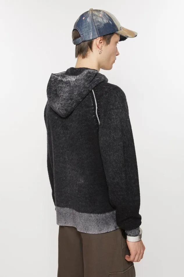 Men Hooded Zipper Sweater Black Acne Studios Knitwear