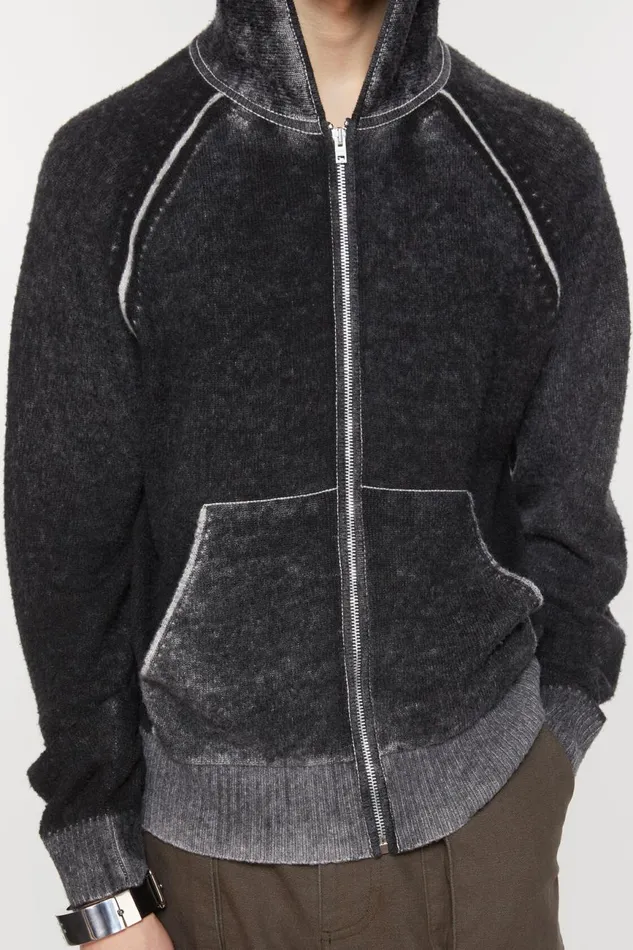 Men Hooded Zipper Sweater Black Acne Studios Knitwear
