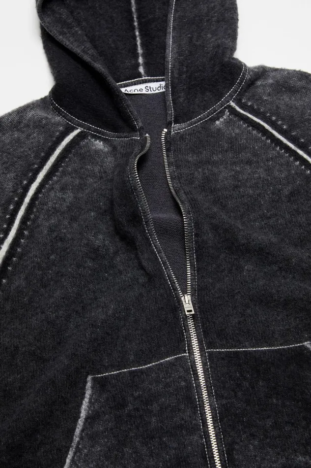Men Hooded Zipper Sweater Black Acne Studios Knitwear