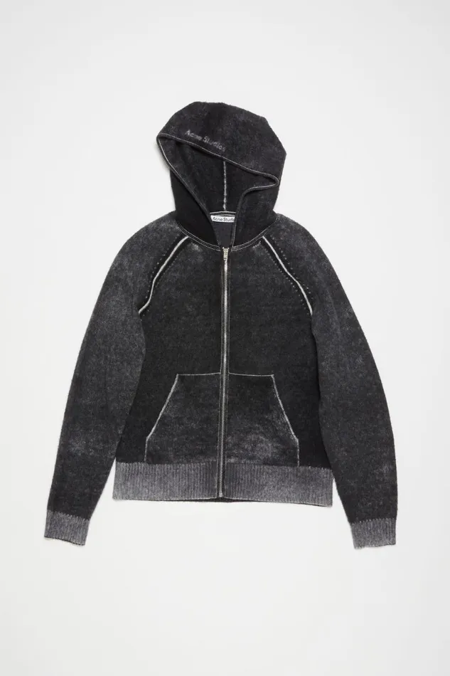 Men Hooded Zipper Sweater Black Acne Studios Knitwear