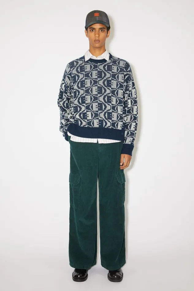Men Jacquard Crew Neck Jumper Navyoatmeal Melange Acne Studios Knitwear