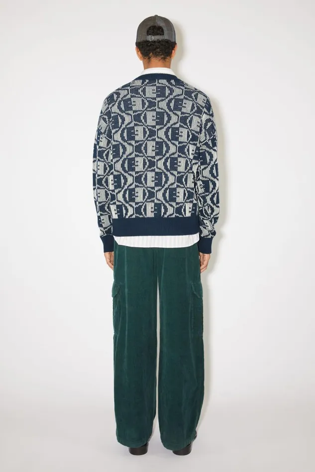 Men Jacquard Crew Neck Jumper Navyoatmeal Melange Acne Studios Knitwear