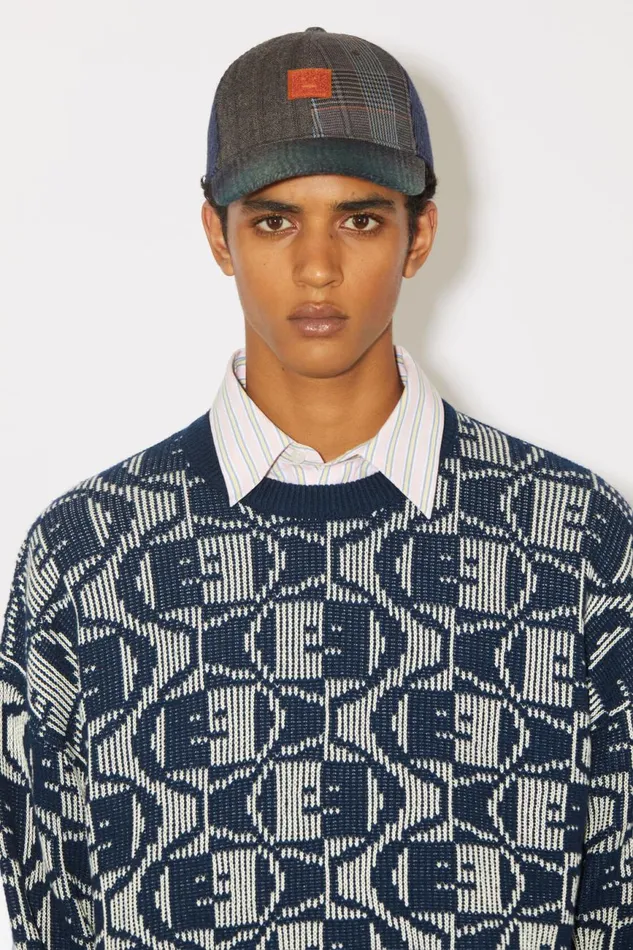 Men Jacquard Crew Neck Jumper Navyoatmeal Melange Acne Studios Knitwear