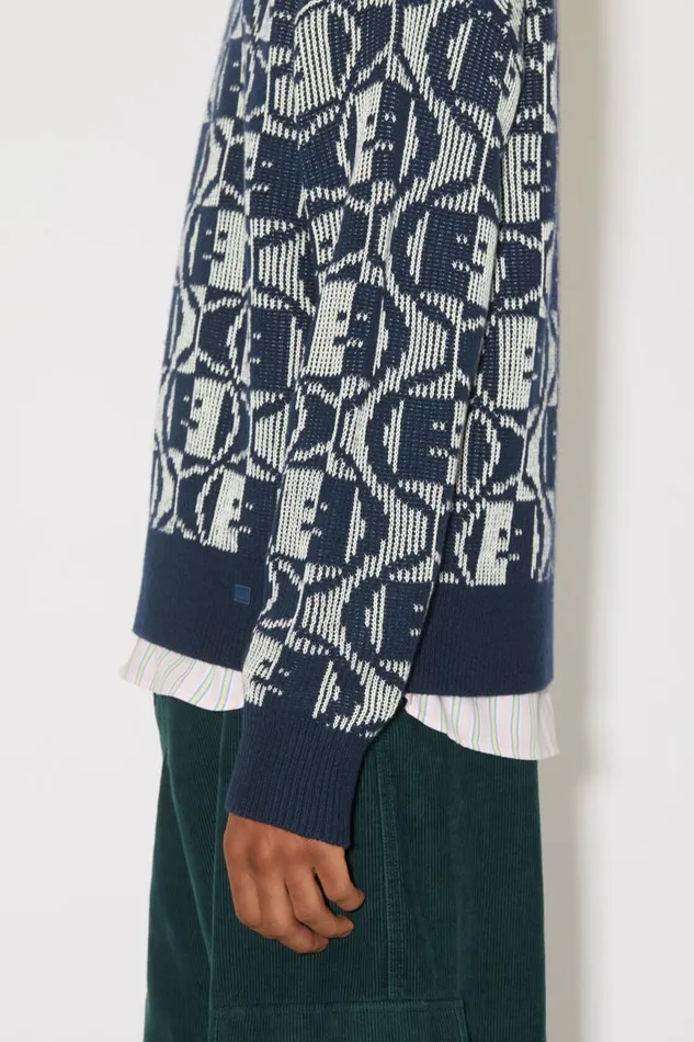 Men Jacquard Crew Neck Jumper Navyoatmeal Melange Acne Studios Knitwear