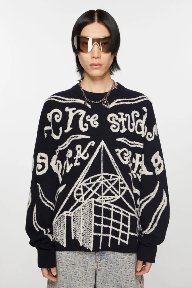 Men Jacquard Logo Jumper Blackecru Acne Studios Knitwear