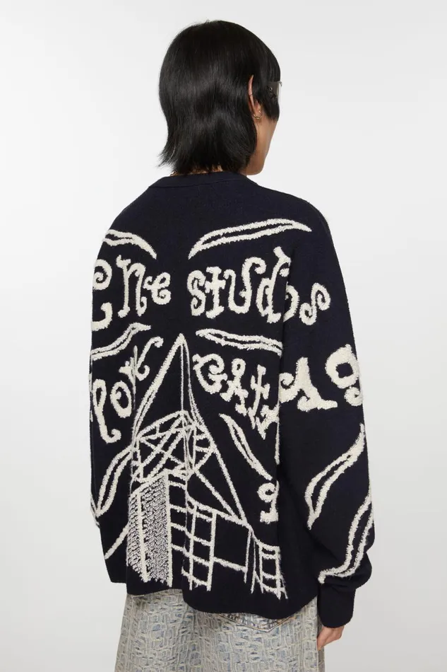 Men Jacquard Logo Jumper Blackecru Acne Studios Knitwear
