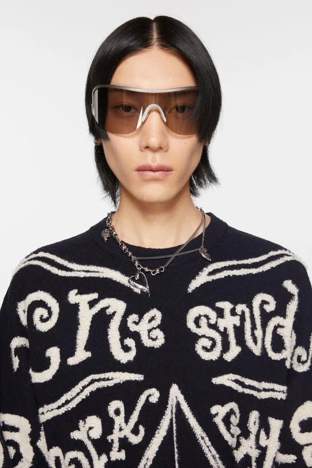 Men Jacquard Logo Jumper Blackecru Acne Studios Knitwear