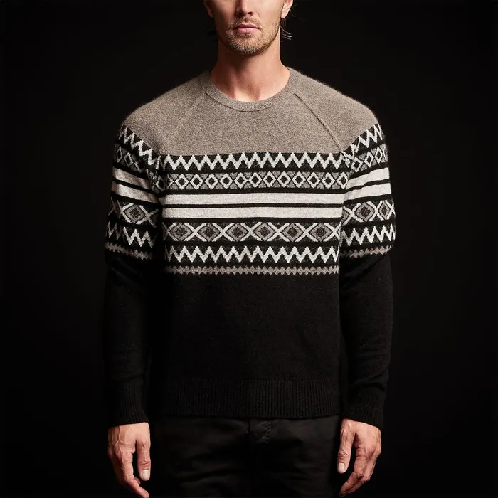 MEN James Perse ASPEN COLLECTION Fair Isle Cotton Cashmere Sweater Burrofoggyblack