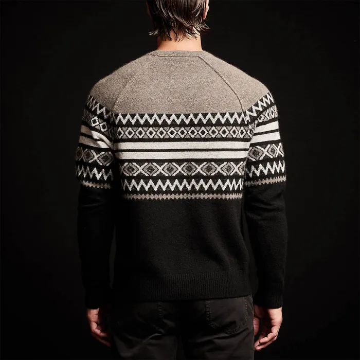 MEN James Perse ASPEN COLLECTION Fair Isle Cotton Cashmere Sweater Burrofoggyblack