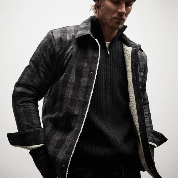 MEN James Perse JACKETSOUTERWEAR Sherpa Lined Plaid Jacket Flannelblack