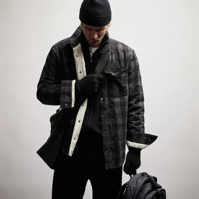 MEN James Perse JACKETSOUTERWEAR Sherpa Lined Plaid Jacket Flannelblack