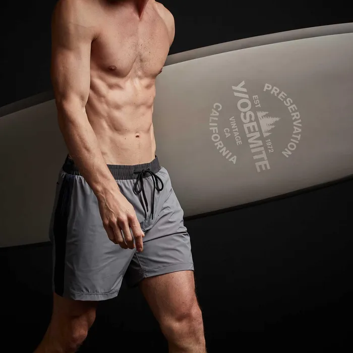 MEN James Perse Performance Swim YOSEMITE Double Stripe Board Short Dusktrue Navycarbonlaurel