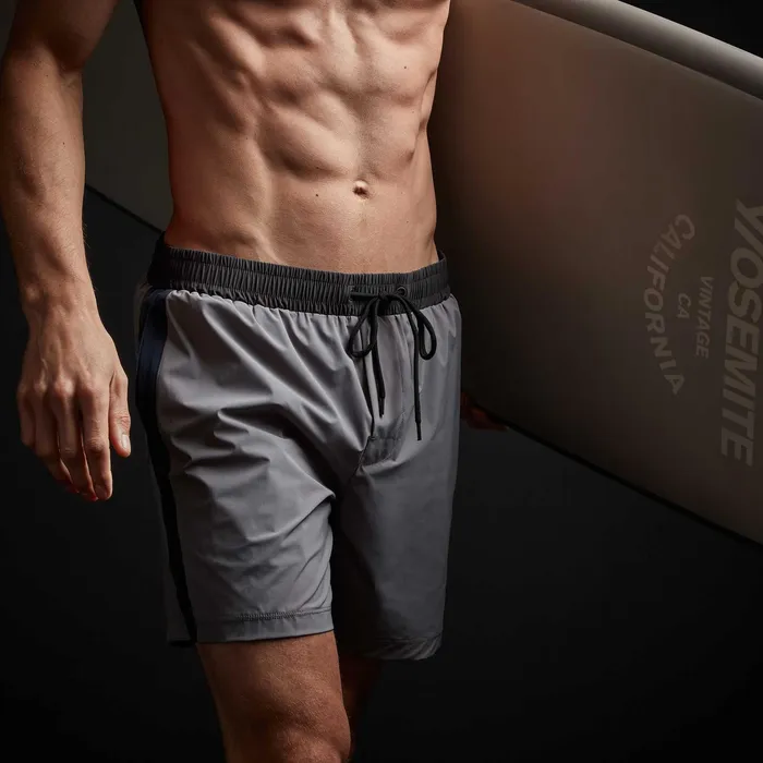 MEN James Perse Performance Swim YOSEMITE Double Stripe Board Short Dusktrue Navycarbonlaurel