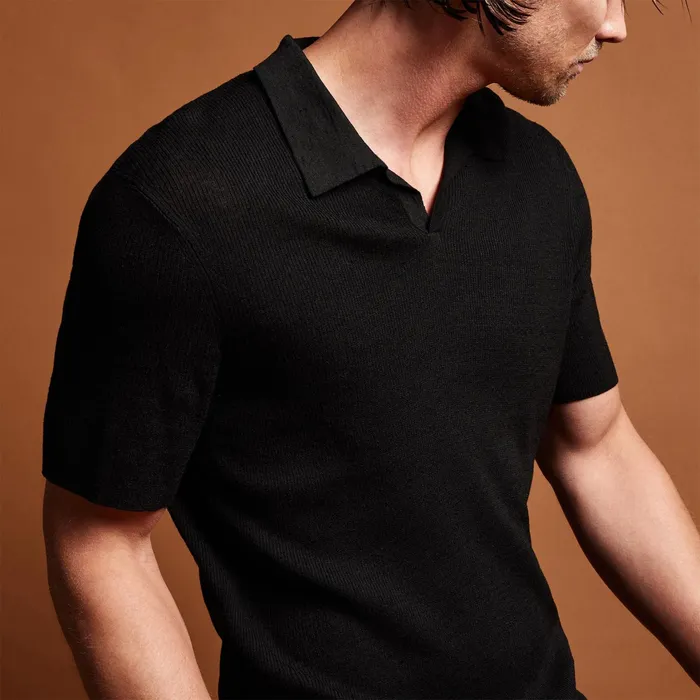 MEN James Perse POLOSNOVELTY TOPS Ribbed Linen Mojave Polo Black