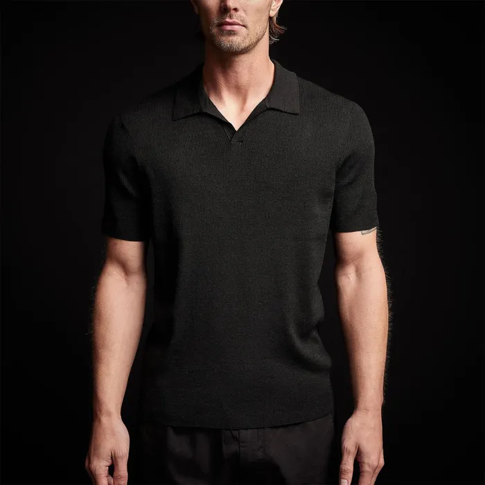 MEN James Perse POLOSNOVELTY TOPS Ribbed Linen Mojave Polo Black