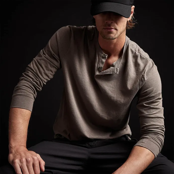 MEN James Perse POLOSNOVELTY TOPS Soft Slub Jersey Long Sleeve Henley River Rock