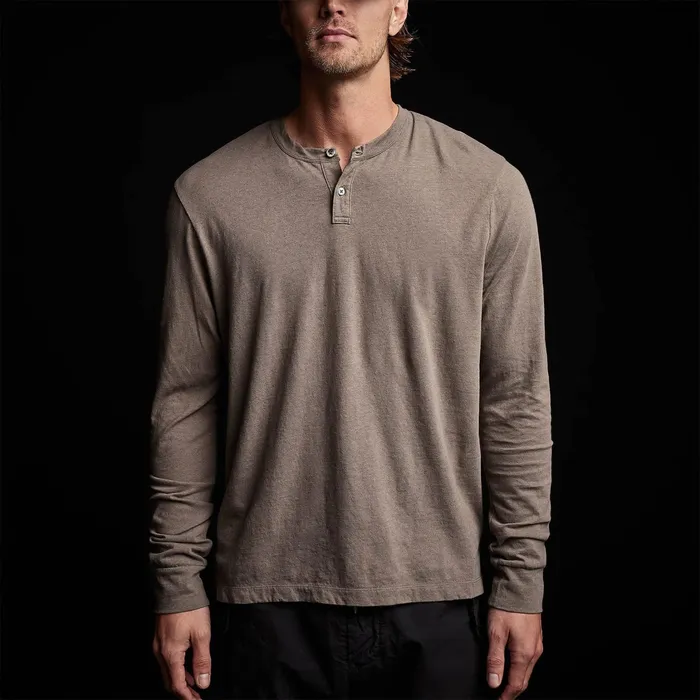 MEN James Perse POLOSNOVELTY TOPS Soft Slub Jersey Long Sleeve Henley River Rock