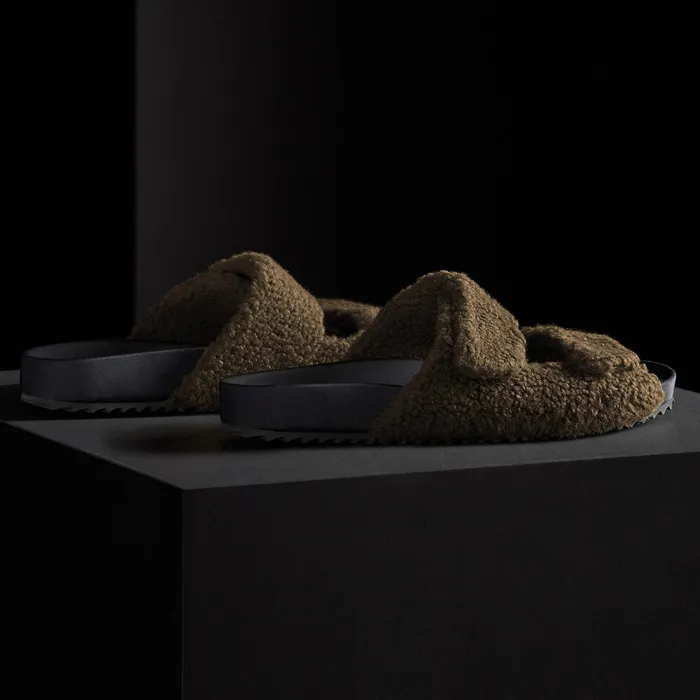 MEN James Perse SANDALS Men039s Double Strap Shearling Slide Olive