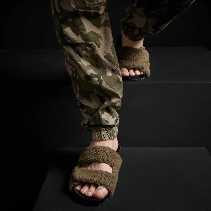MEN James Perse SANDALS Men039s Double Strap Shearling Slide Olive
