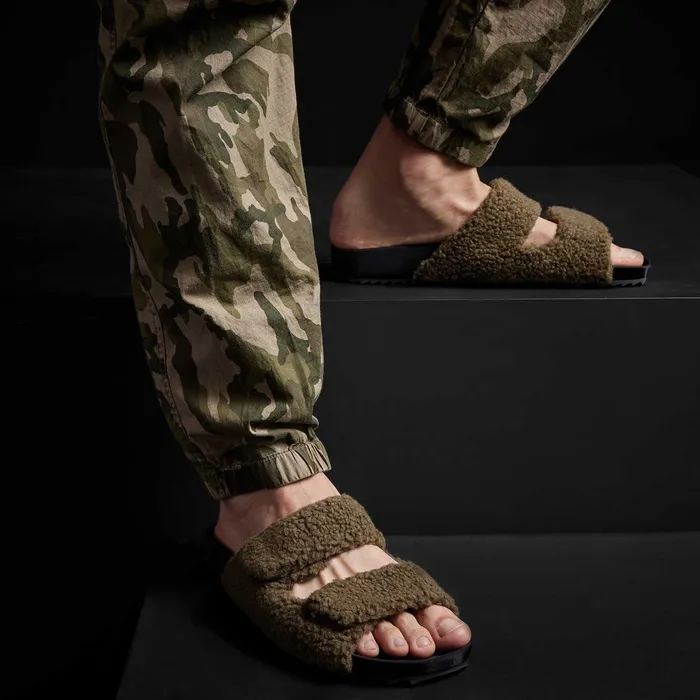 MEN James Perse SANDALS Men039s Double Strap Shearling Slide Olive