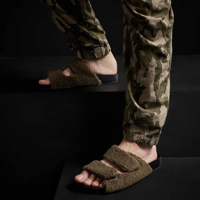 MEN James Perse SANDALS Men039s Double Strap Shearling Slide Olive