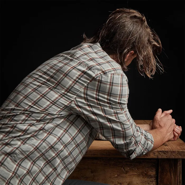 MEN James Perse SHIRTING Brushed Cotton Plaid Shirt Mistmalt