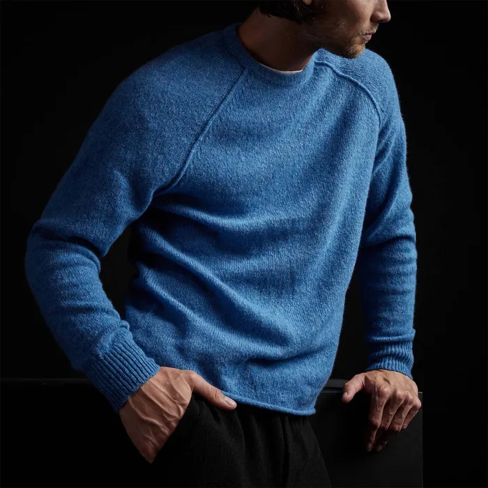 MEN James Perse SWEATERS Mid Gauge Cashmere Sweatshirt Blue Raspberry