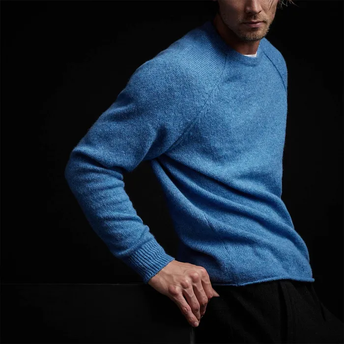 MEN James Perse SWEATERS Mid Gauge Cashmere Sweatshirt Blue Raspberry