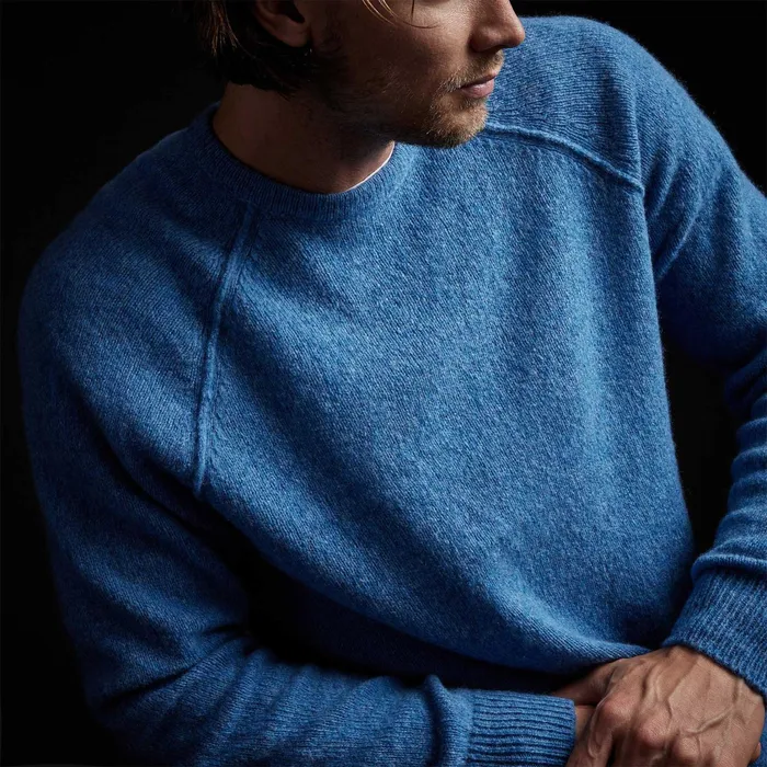 MEN James Perse SWEATERS Mid Gauge Cashmere Sweatshirt Blue Raspberry