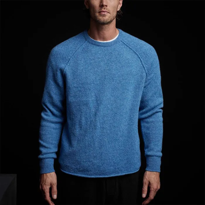 MEN James Perse SWEATERS Mid Gauge Cashmere Sweatshirt Blue Raspberry
