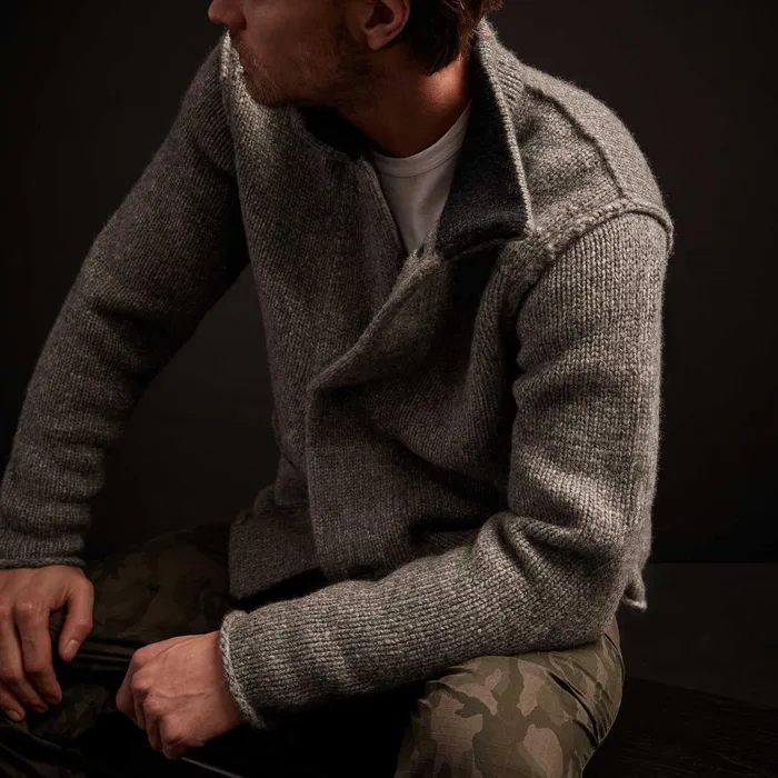 MEN James Perse SWEATERS Wool Blend Button Up Cardigan Heather Grey