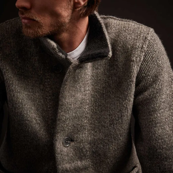 MEN James Perse SWEATERS Wool Blend Button Up Cardigan Heather Grey