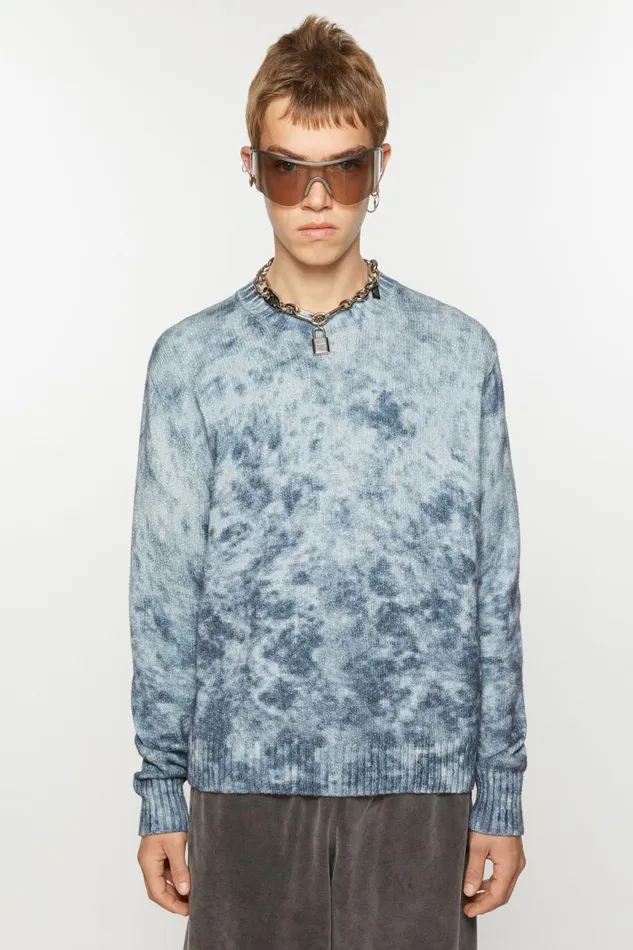 Men Jumper Acid Print Navypale Blue Acne Studios Knitwear
