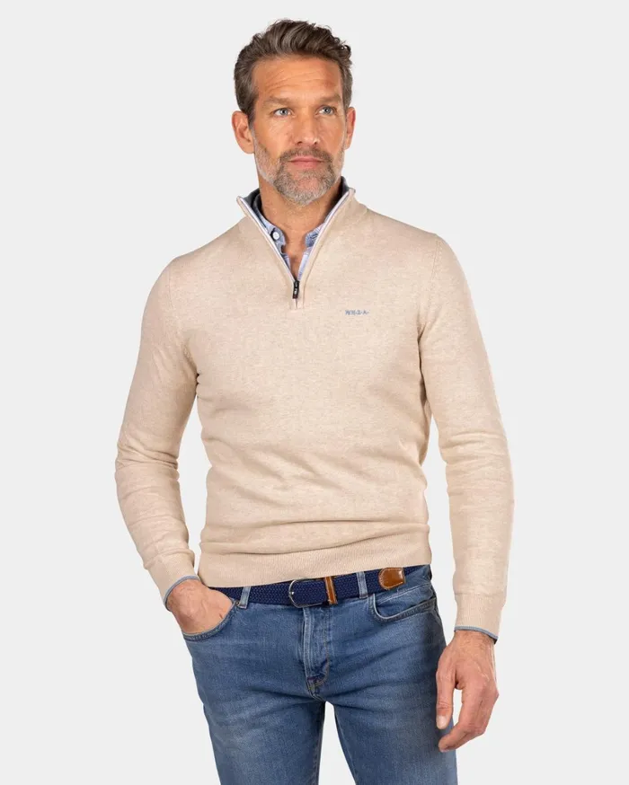 Men Knitwear NZA New Zealand Auckland Beige Half Zip Pullover 8211 Oat Sand
