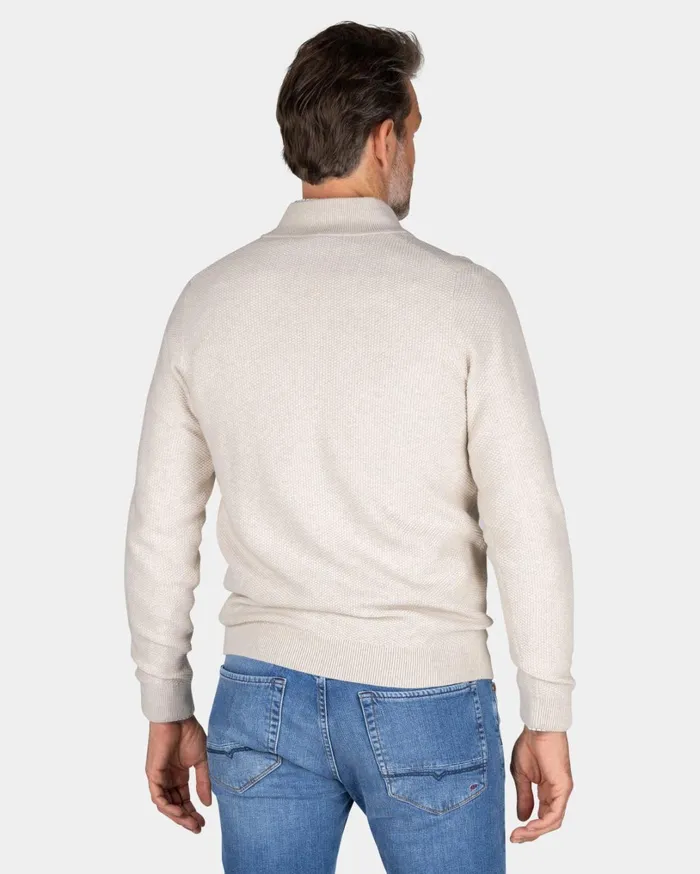 Men Knitwear NZA New Zealand Auckland Ecru Cotton HalfZip Sweater 8211 Powder Sand