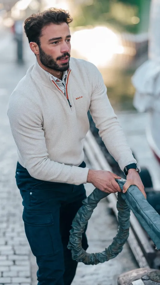 Men Knitwear NZA New Zealand Auckland Ecru Cotton HalfZip Sweater 8211 Powder Sand