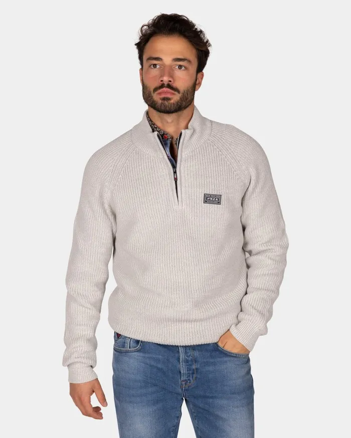 Men Knitwear NZA New Zealand Auckland Gray Cotton Sweater With HalfZip 8211 Grey Melange