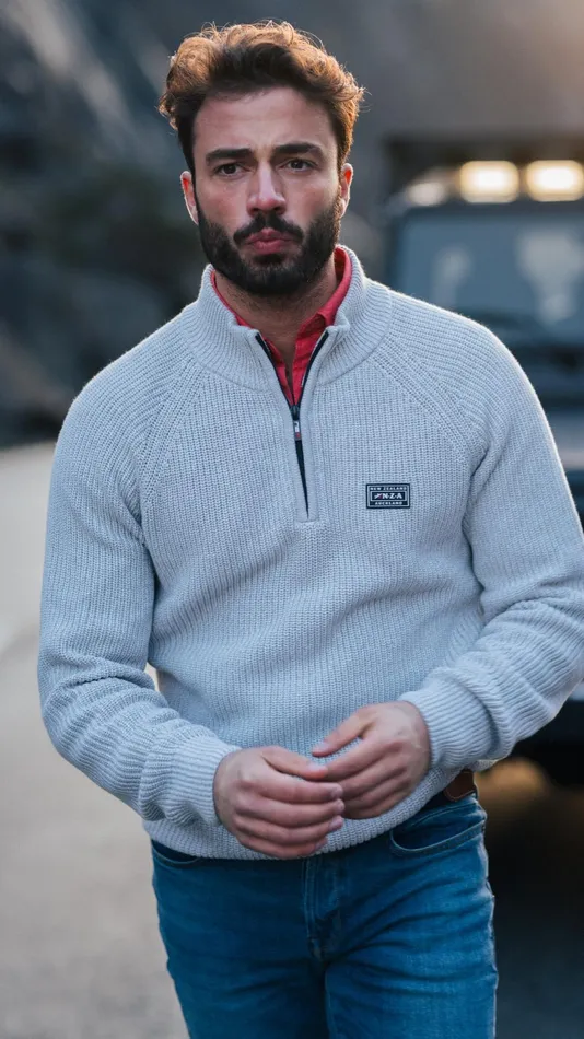 Men Knitwear NZA New Zealand Auckland Gray Cotton Sweater With HalfZip 8211 Grey Melange Men Knitwear NZA New Zealand Auckland Gray Cotton Sweater With HalfZip 8211 Grey Melange