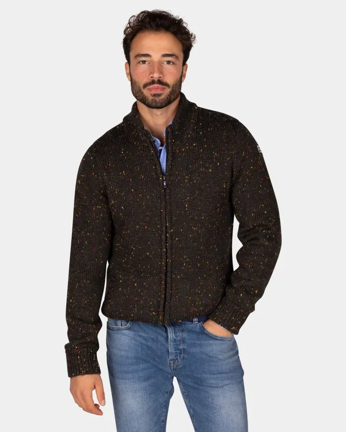 Men Knitwear NZA New Zealand Auckland Mottled Dark Brown Wool Cardigan 8211 Dark Mocca
