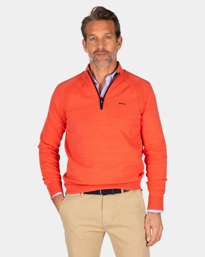 Men Knitwear NZA New Zealand Auckland Red Cotton HalfZip Pullover 8211 Red Orange