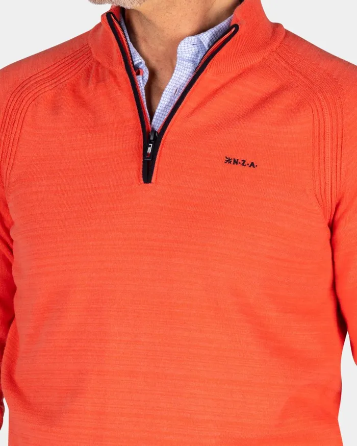 Men Knitwear NZA New Zealand Auckland Red Cotton HalfZip Pullover 8211 Red Orange