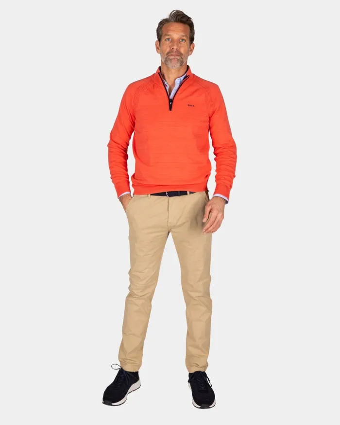 Men Knitwear NZA New Zealand Auckland Red Cotton HalfZip Pullover 8211 Red Orange