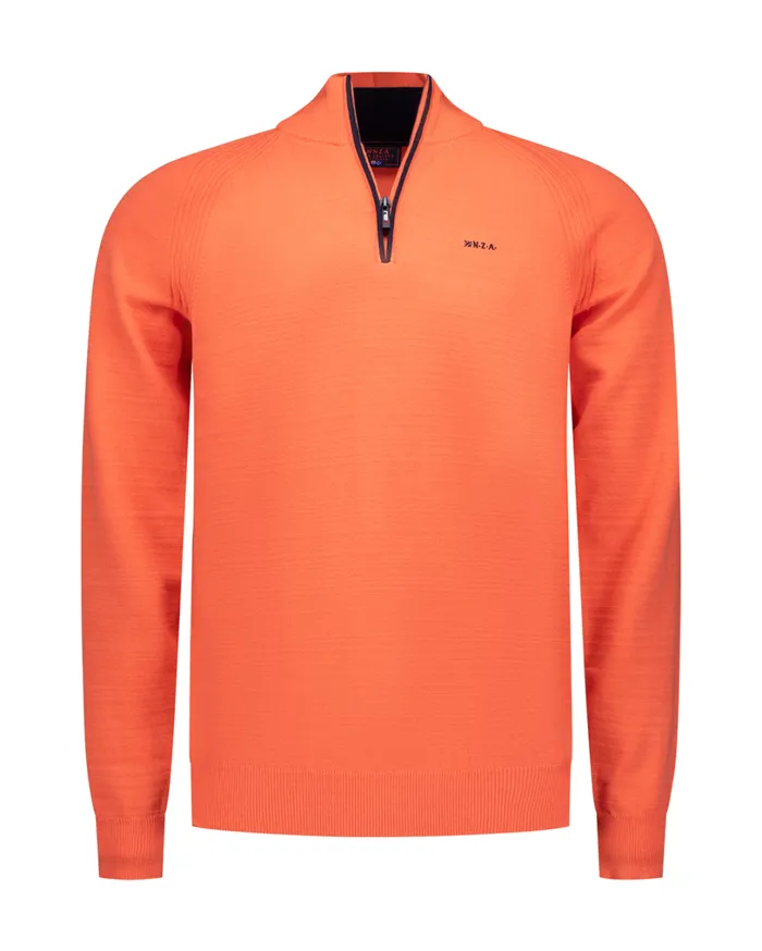 Men Knitwear NZA New Zealand Auckland Red Cotton HalfZip Pullover 8211 Red Orange