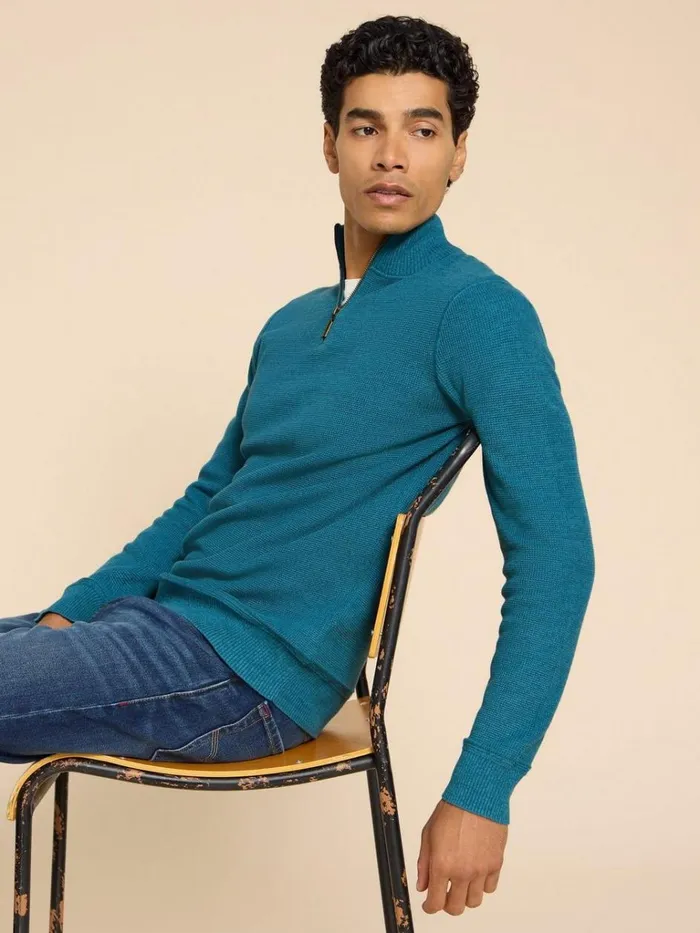 Men KNITWEAR White Stuff Attadale Funnel Neck Jumper Mid Teal