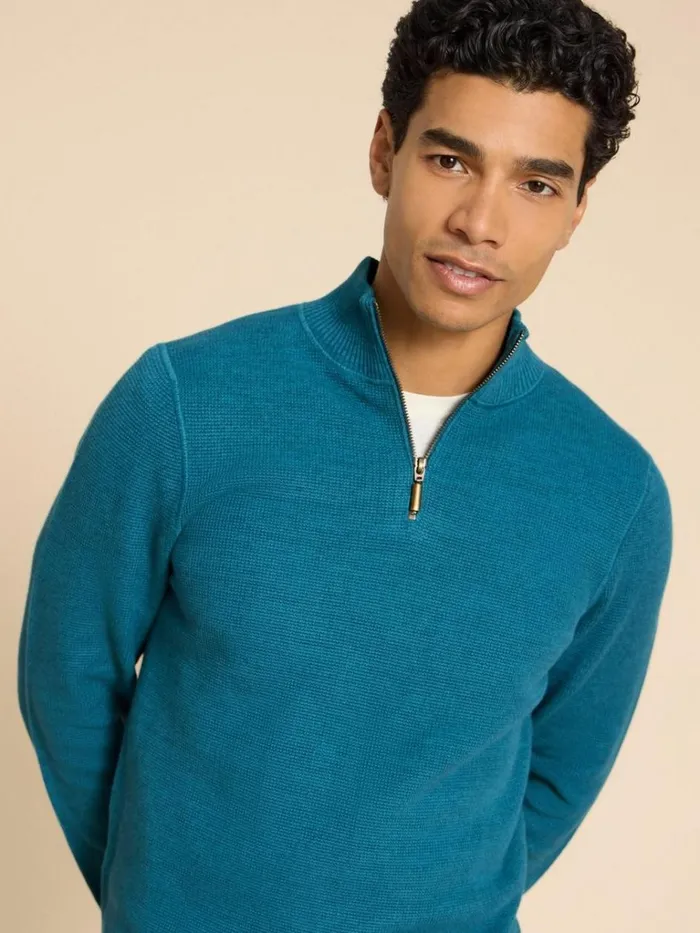 Men KNITWEAR White Stuff Attadale Funnel Neck Jumper Mid Teal Men KNITWEAR White Stuff Attadale Funnel Neck Jumper Mid Teal